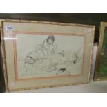 A 1990's pencil drawing of children playing on beach, signed Slade.