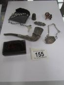 A mixed lot including snuff box, clay pipe etc.