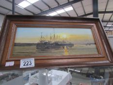 A framed oil on board entitled 'Sunset at Brightlinsea Creek' painted by John Peet, 1985.