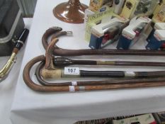5 walking sticks (some with silver mounts) and a riding crop/whip.