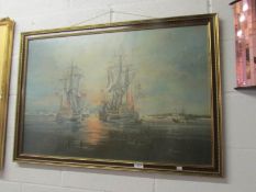 A large picture of tall ships.