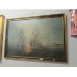 A large picture of tall ships.