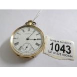 An A.W.W. Co., Waltham Mass. gold pocket watch marked to inside '18k' (over wound).