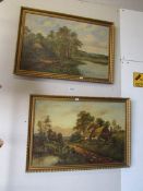 A pair of Walter Caffyn (1845-1898) oil on canvas paintings of pastoral scenes featuring cottages