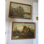 A pair of Walter Caffyn (1845-1898) oil on canvas paintings of pastoral scenes featuring cottages