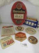 A quantity of bicycle advertising boards by Mercedes, New Hudson etc, including BSA beer mat etc.