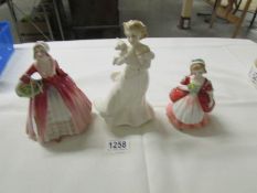 3 Royal Doulton figurines, Valerie HN2107, Janet HN1537, Lambing Time HN3855.