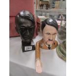 A cast bust and a novelty money bank of Adolf Hitler.