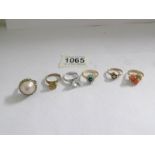 6 dress rings set various stones.