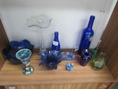 A mixed lot of blue glass etc.