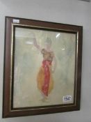 A framed and glazed print of a dancer (possibly a Balinese dancer) signed T Rodin, 38 x 31 cm.