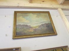 A Lewis Creighton oil on board moorland scene, signed.
