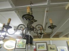 A 5 lamp brass ceiling light,