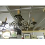 A 5 lamp brass ceiling light,