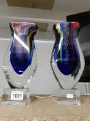 A pair of fine heavy coloured Murano glass vases.