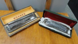 2 cased Hohner harmonica's including 64 chromonica.