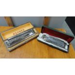 2 cased Hohner harmonica's including 64 chromonica.