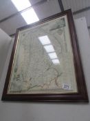 A framed and glazed map of Lincolnshire.