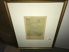 A framed and glazed print by Pablo Picasso entitled 'L'Acrobate Bleu' stamped and signed in pencil.