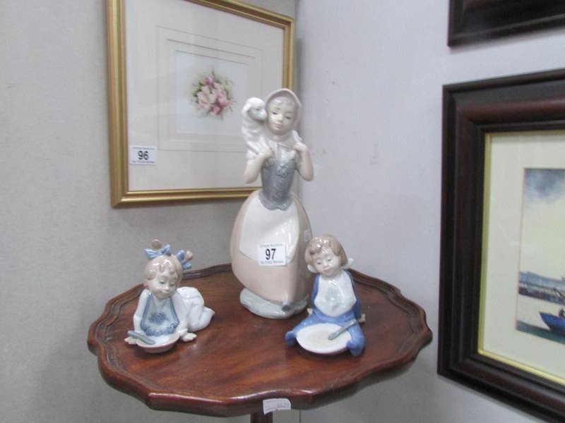 A large NAO figure of girl with lamb and a pair of NAO breakfast time figures, - Image 2 of 2