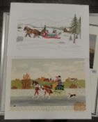 2 lithographs after Vincent Haddelsey (1934-2010) - pair of horses pulling a sleigh in snow