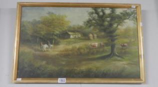 A framed oil on canvas rural scene.