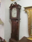 A Victorian 30 hour Grandfather clock in oak case with shell inlay on door.