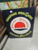 A vintage double sided Ideal Standard painted metal sign.