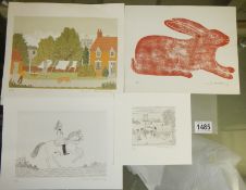 A collection of 4 lithographs after Vincent Haddelsey (1934-2010) - Woman hanging washing on line