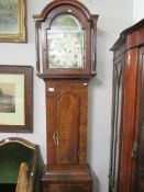 An inlaid Grandfather clock with painted face, T.C.