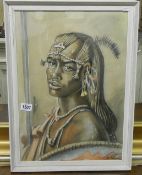 A Bruno Di Sopra framed and glazed watercolour of a Mali warrior, signed.