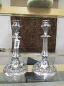 A pair of Georgian heavy silver plate / white metal candlesticks.