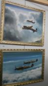 2 Terry Shelbourne oil on canvas paintings of WW2 R,A,F fighter and bomber aircraft,
