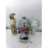 4 continental bisque porcelain figures. (one a/f).