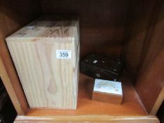 2 wooden boxes, one with mother of pearl inlay,