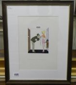 A framed and glazed signed cartoon watercolour illustration captioned 'I Didn't even know City Hall