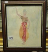 A signed painting of an Indian dancer.