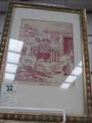 A framed and glazed Louis Wain print entitled 'The Farmyard'.