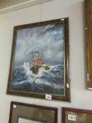 An oil painting of the fishing vessel Preston in storm at sea signed G Murray.