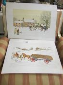 2 limited Edition French artist proof lithograph prints - 50/67 horses pulling wagon of logs and