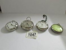 4 silver pocket watches including Waltham and Buren, a/f.