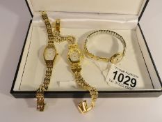 A 9ct ladies Royce watch, An Accurist ladies bracelet watch and an Elite ladies bracelet watch,