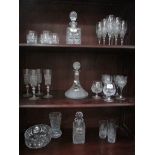 A mixed lot of glass ware including decanters.