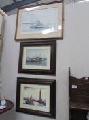 3 scenic nautical prints with tugs, trawlers and service vessels (one featuring the Humber bridge).