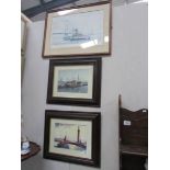 3 scenic nautical prints with tugs, trawlers and service vessels (one featuring the Humber bridge).
