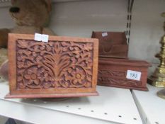 3 carved wood desk items.