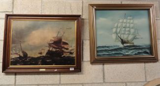 A marine seascape oil painting and a maritime print,