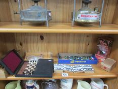 A mixed lot of old toys including Jack in the box, chess, marbles etc.