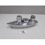 An art deco novelty white metal boat condiment set.