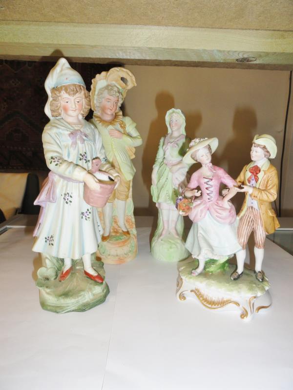 4 continental bisque porcelain figures. (one a/f). - Image 2 of 2